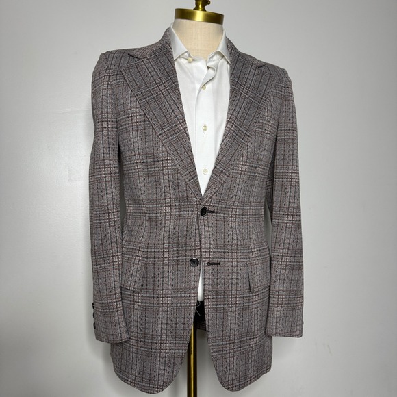Vintage 70s Varsity Town Mens 38R Check Plaid Blazer Sport‎ Coat Brown - Picture 1 of 10